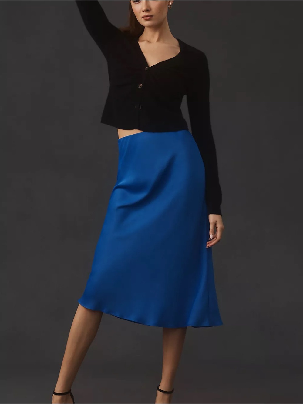 Elegant Light royal blue Satin midi Skirt